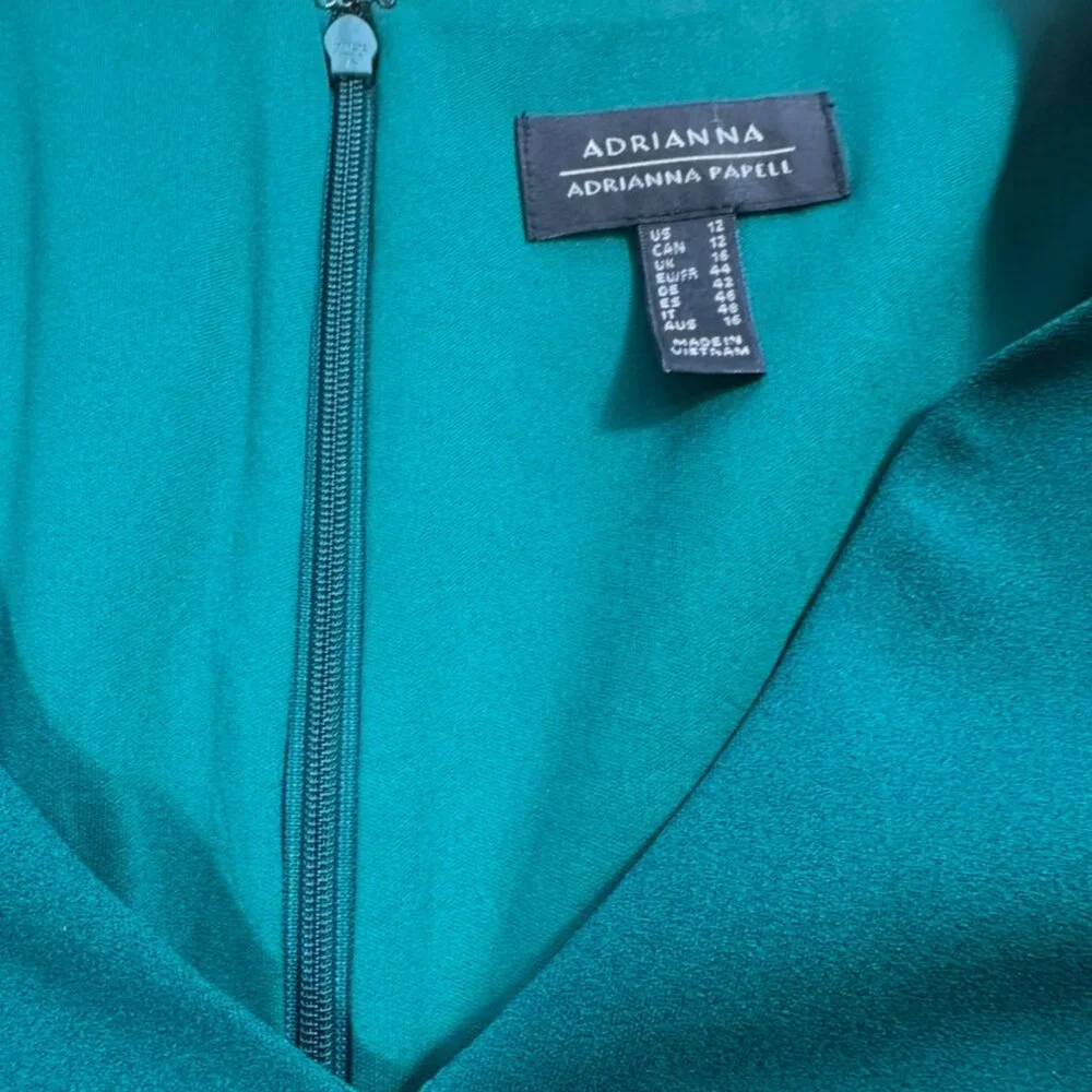 NWT Women’s Adrianna Papell Fringed Crepe & Chiffon Mini Dress Green Size 12 - Picture 5 of 6